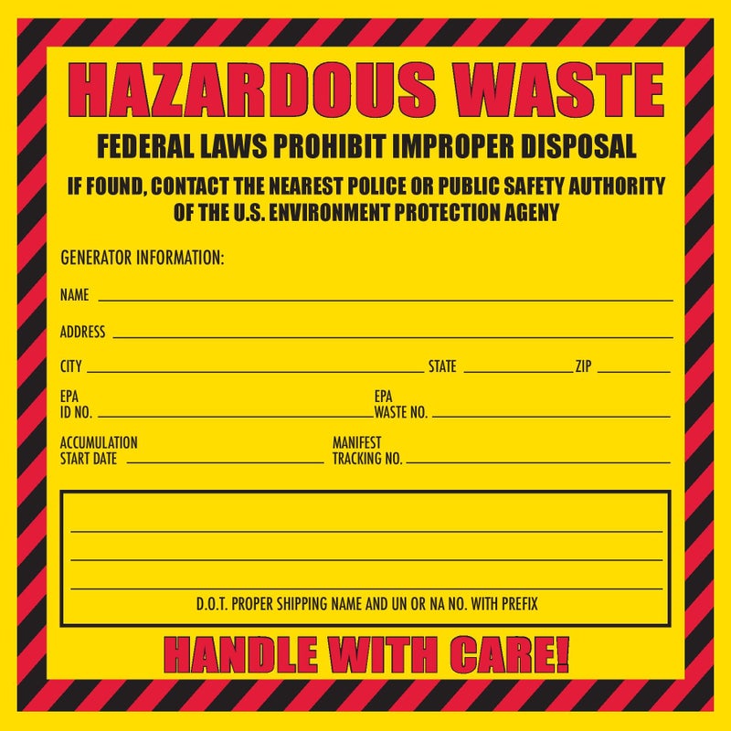 Safety Supply Mart Hazardous Waste Label, 6" x 6", Pack of 100, Yellow and Red Label, Self-Adhesive - Image 1